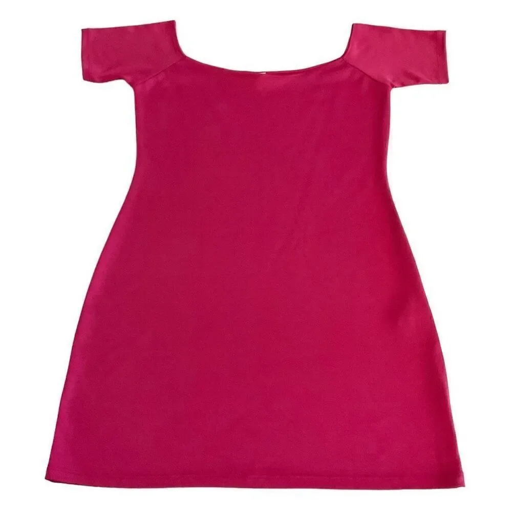 Doublju Womens Pink Short Sleeve Scoop Neck Bodycon Mini Dress Size 1X